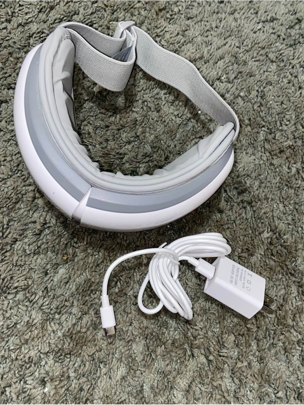 Hands-Free White & Gray Electric Eye Massager with Adjustable Strap